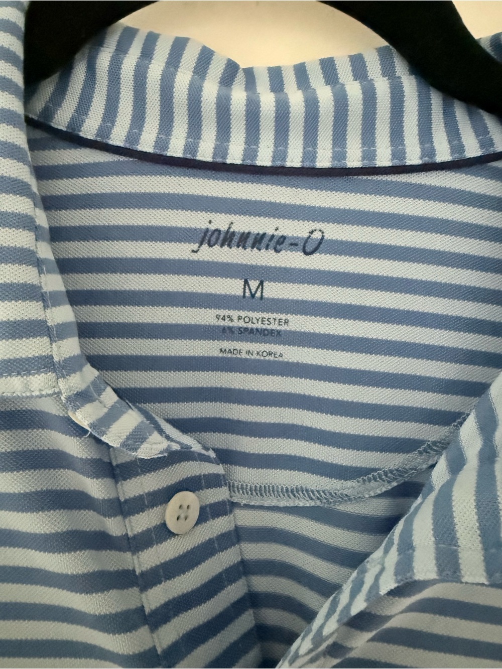 johnnie-O Light Blue and White Striped Performance Polo Virginia Logo 1924 | M - Picture 5 of 7